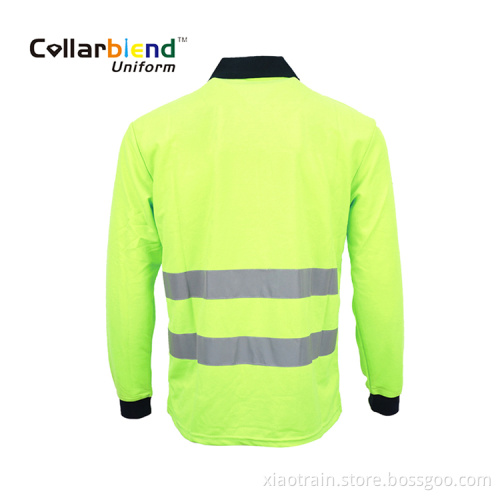 Quick Dry Fluorescent Yellow Long Sleeve Reflective Polo